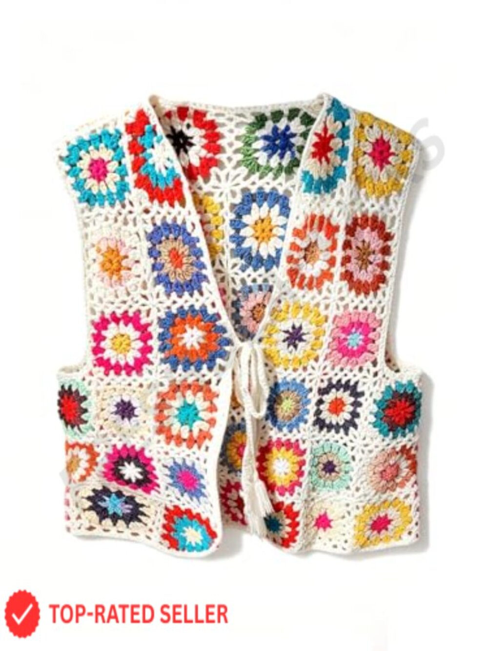 SHENHE Floral Crochet Sweater Vest Hollow Out Tie Front Sleeveless Summer Knit